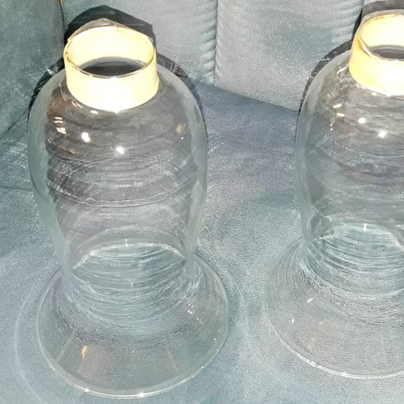 2 Glass Votives Hurricanes Candle Holder Candleabra Flame Blockers Toppers Flute - Picture 7 of 12